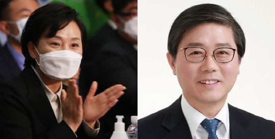 김현미(왼쪽) 국토부 장관과 변창흠 국토부 장관 내정자. <연합뉴스>